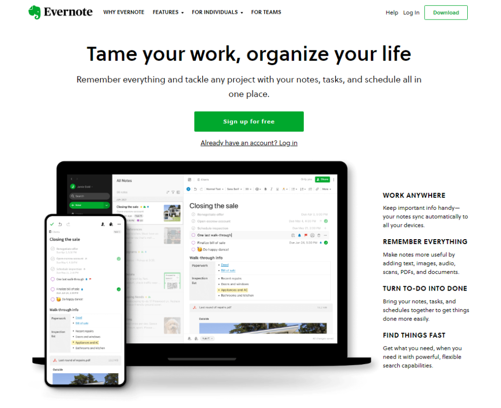 evernote writing app