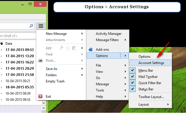 click on Options in thunderbird