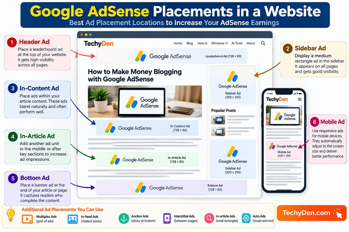 google adsense placements in website