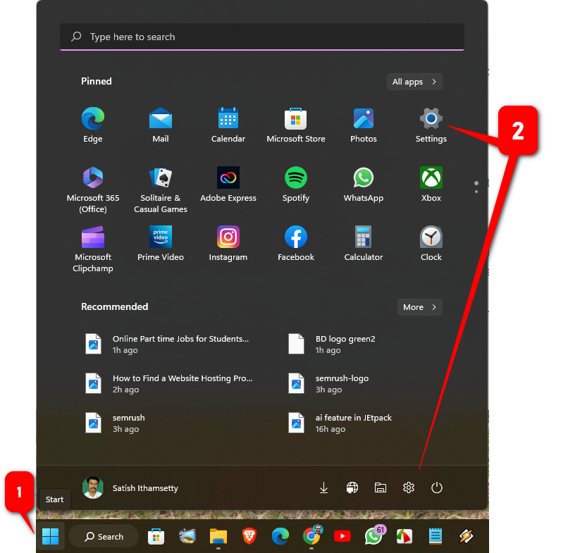 go to Settings from start menu