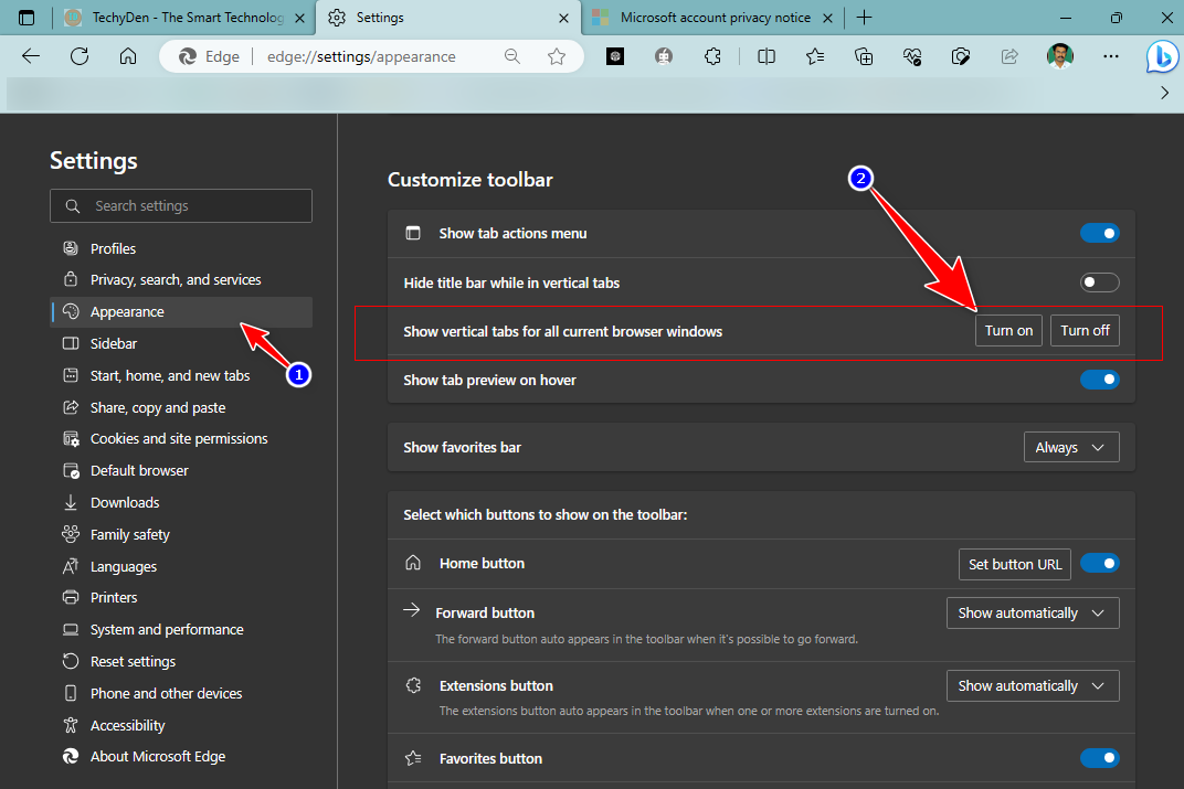 show vertical tabs in microsoft edge browser