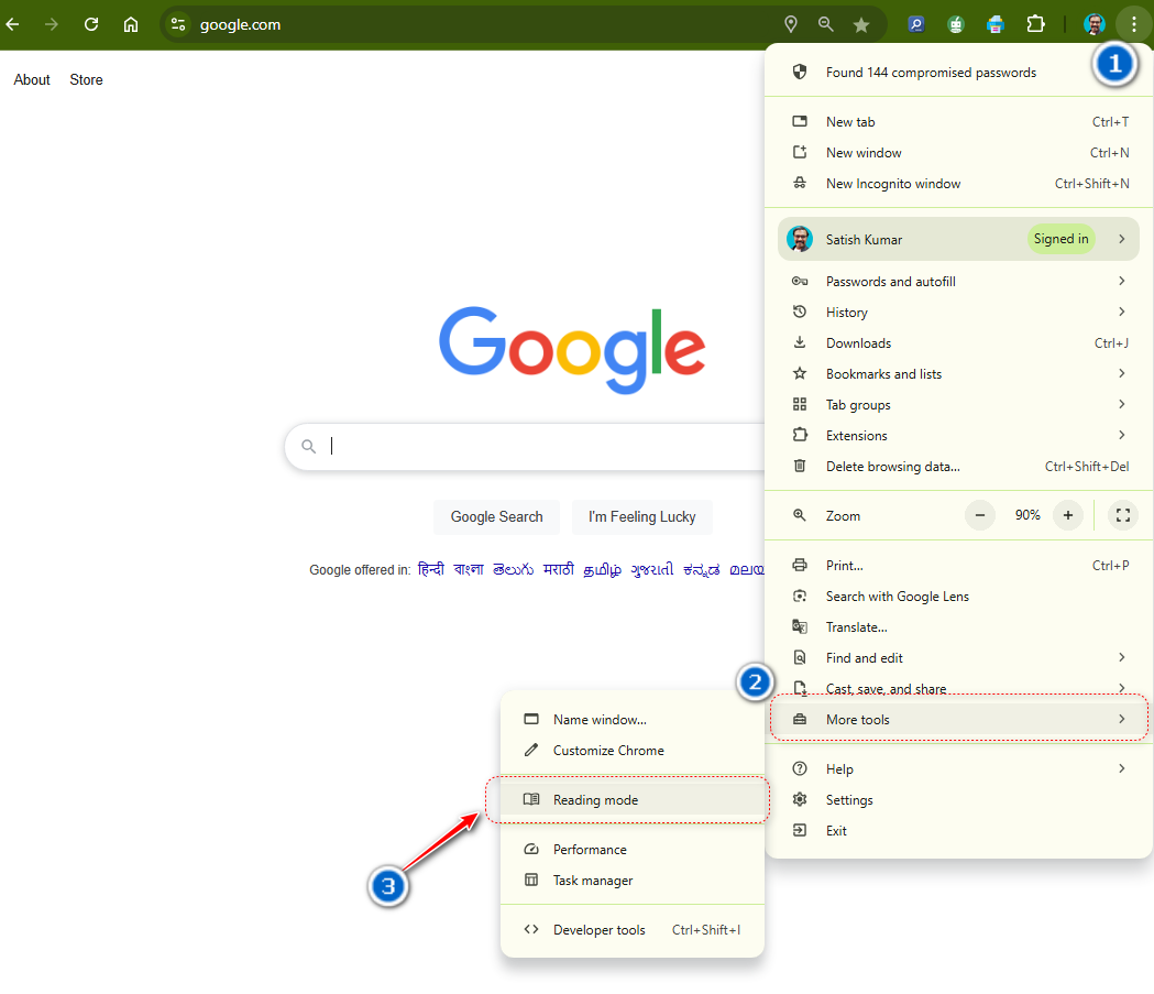 Reading mode in Google chrome desktop