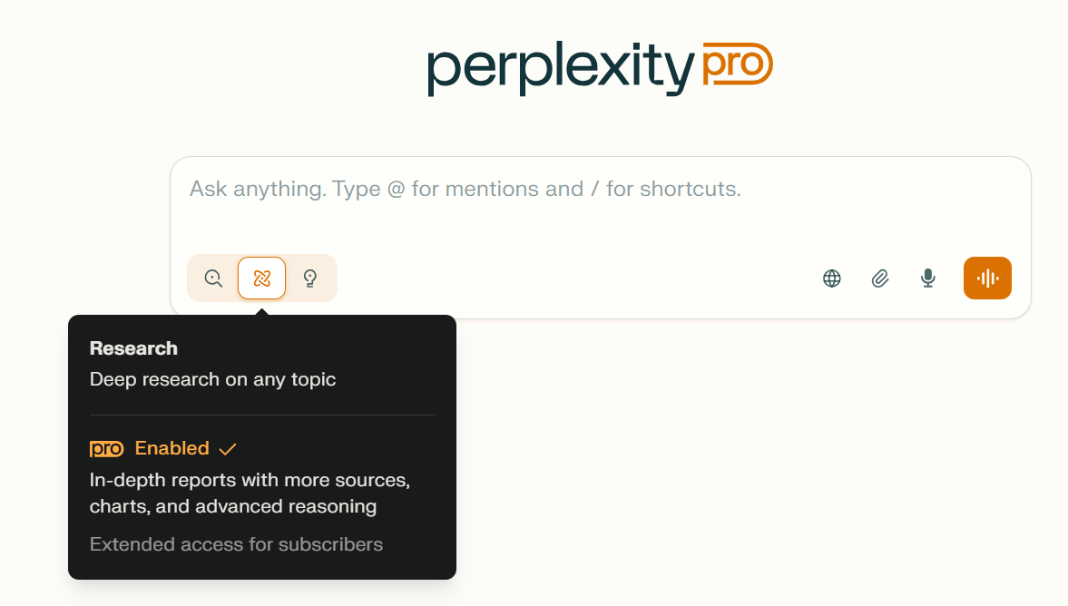 perplexity - Research mode