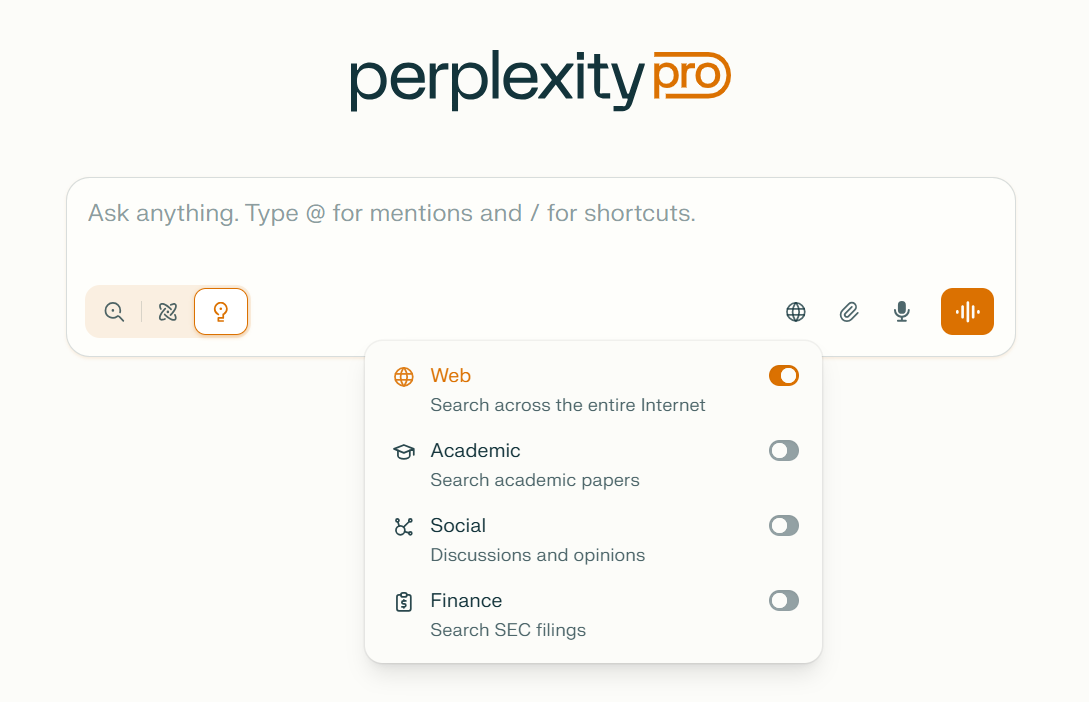 perplexity ai - Seta sources for search