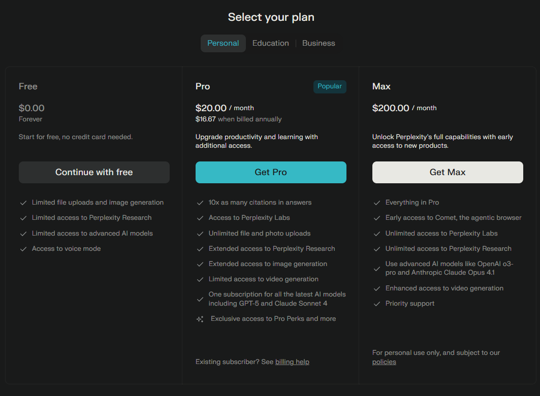 perplexity ai updated pricing and plans