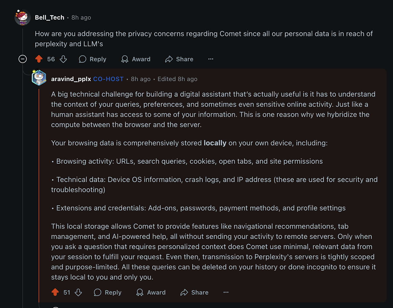 privacy and security in comet