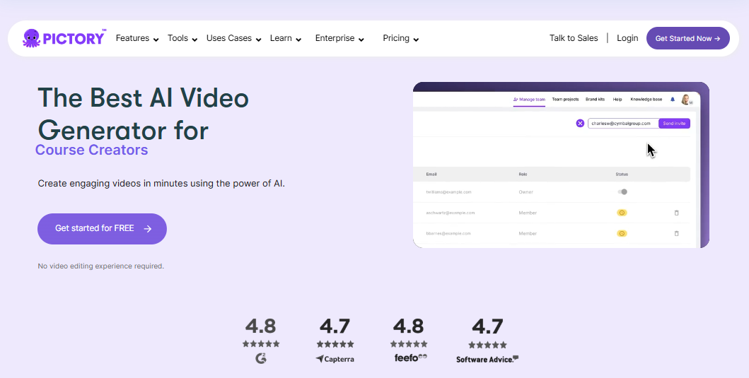 pictory ai homepage