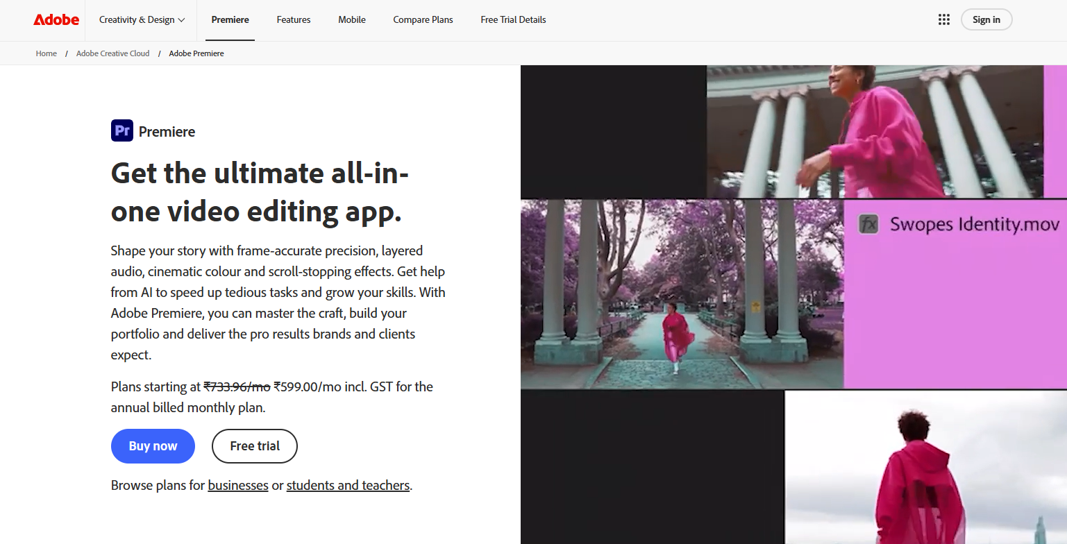 Adobe Premiere Pro video editing software