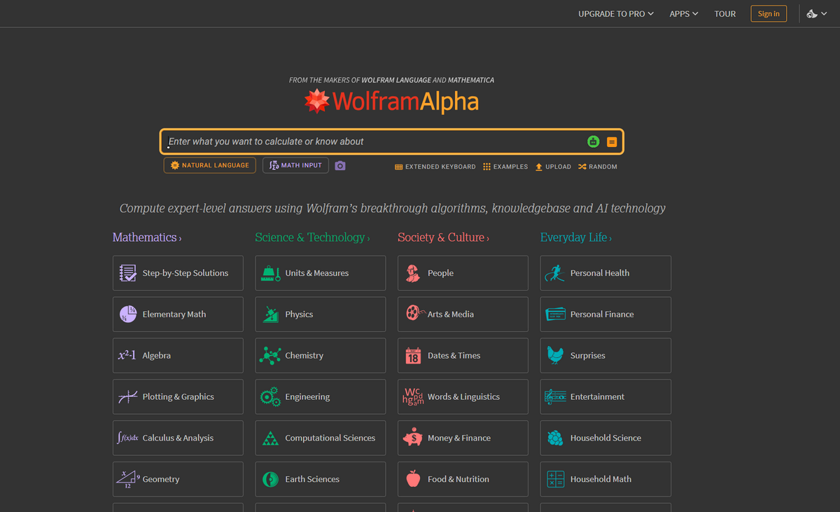 WolframAlpha search