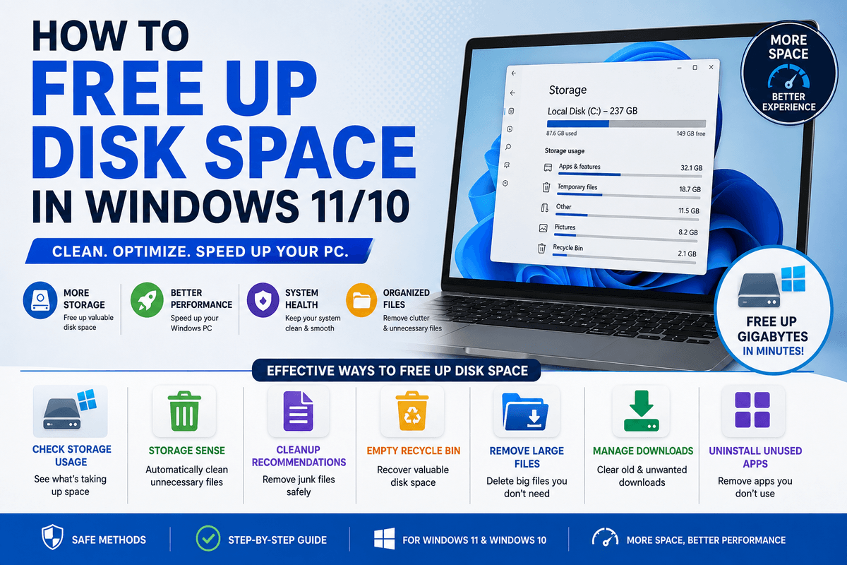 how to free up disk space in windows 11 and 10