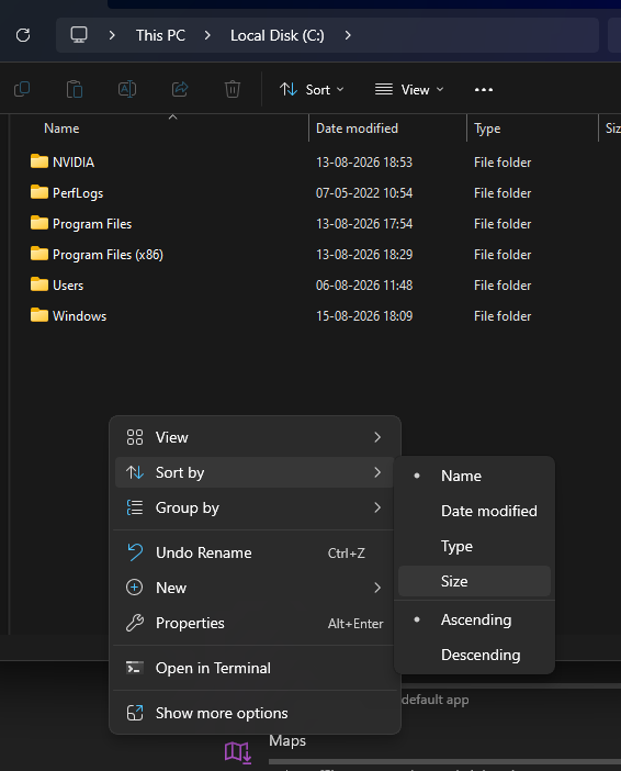 sort files by size