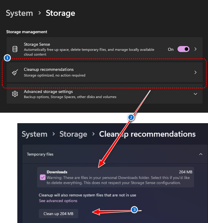 storage and cleanup recomendations