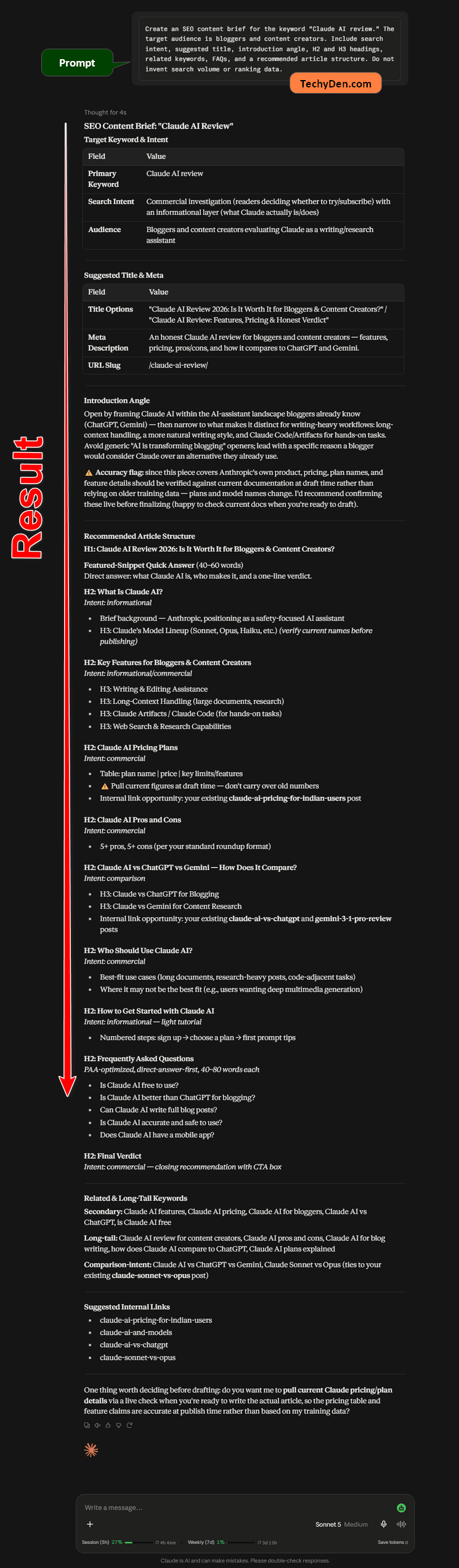 Claude - SEO Content Brief creation