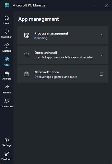 Microsoft PC Manager - App Management