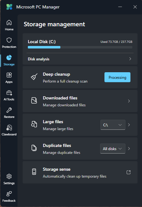 Microsoft PC Manager - Storage management