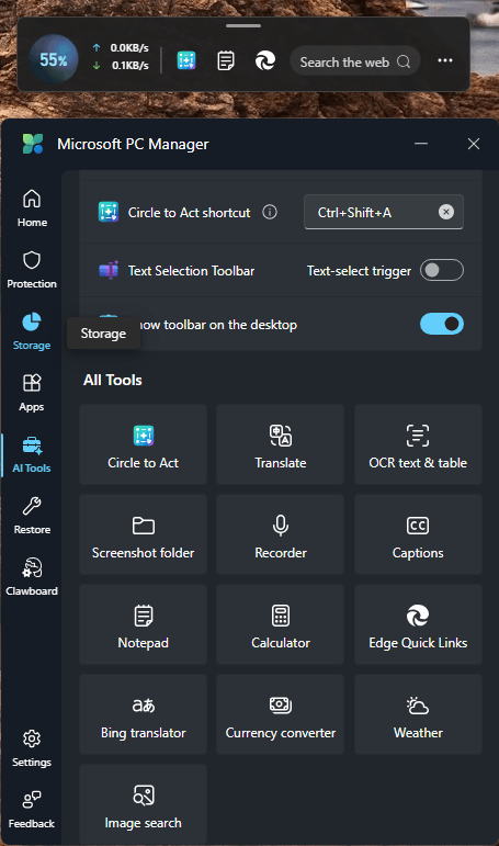 Microsoft PC Manager - ai toolbox