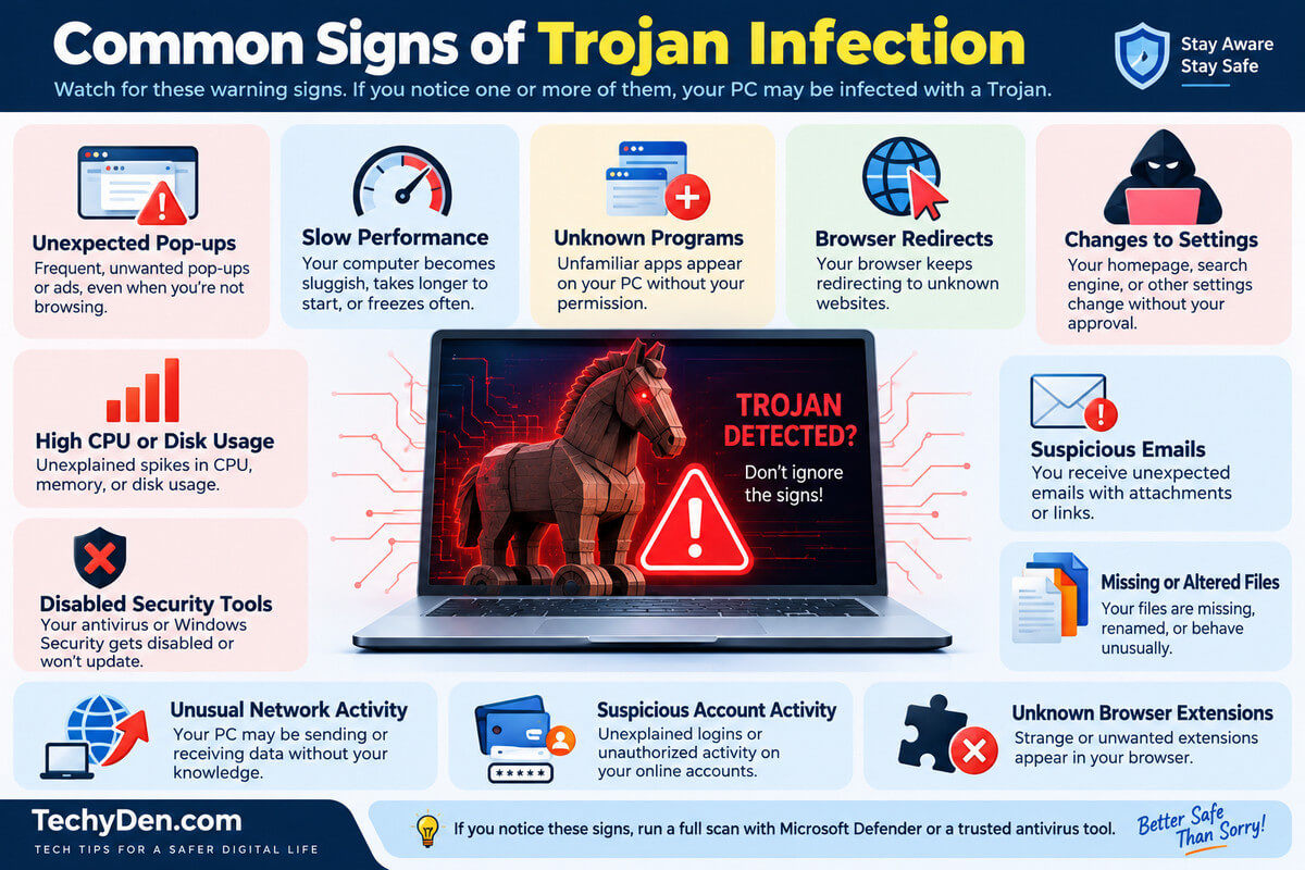 common signs of Trojan Infection