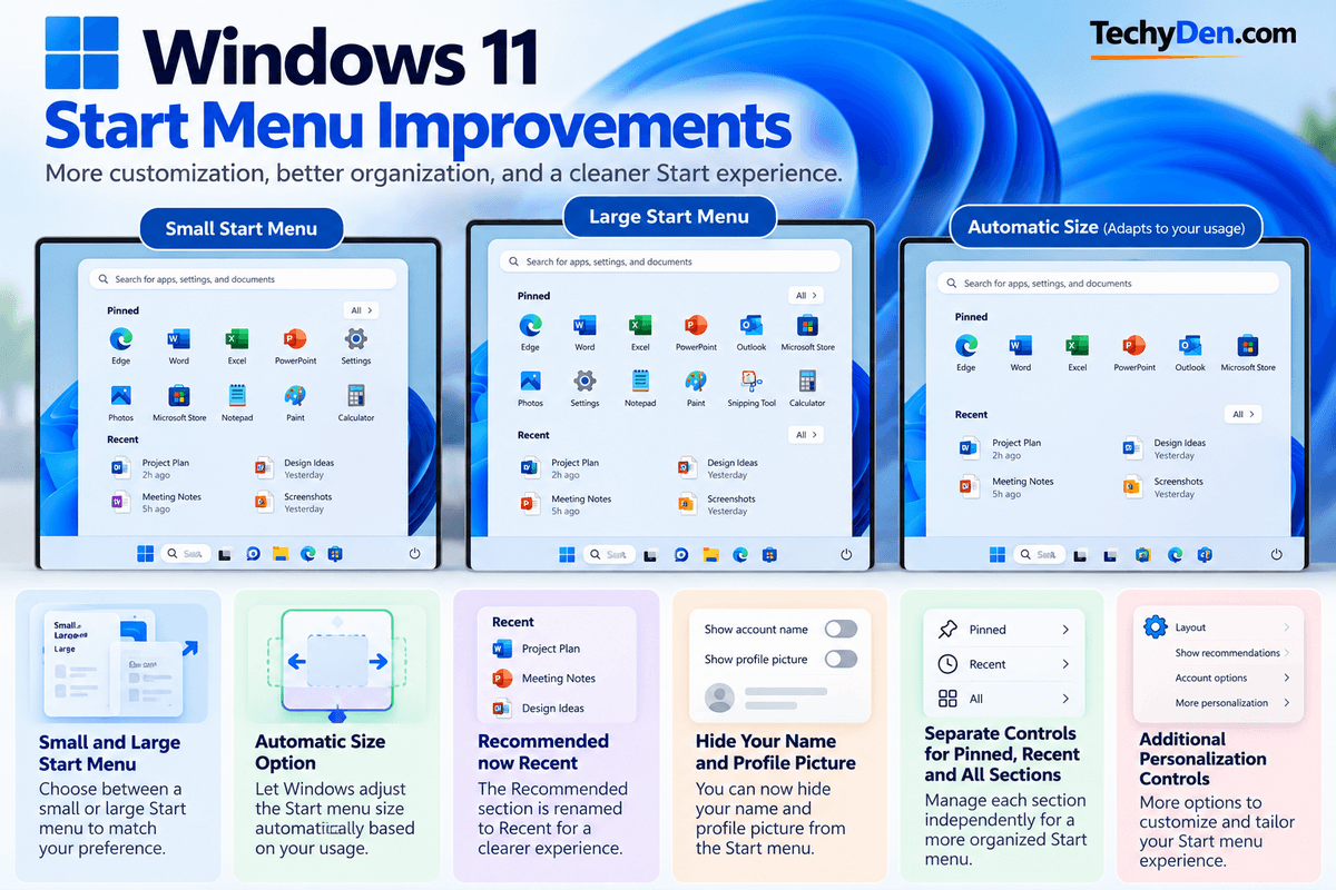 windows 11 Start menu improvements