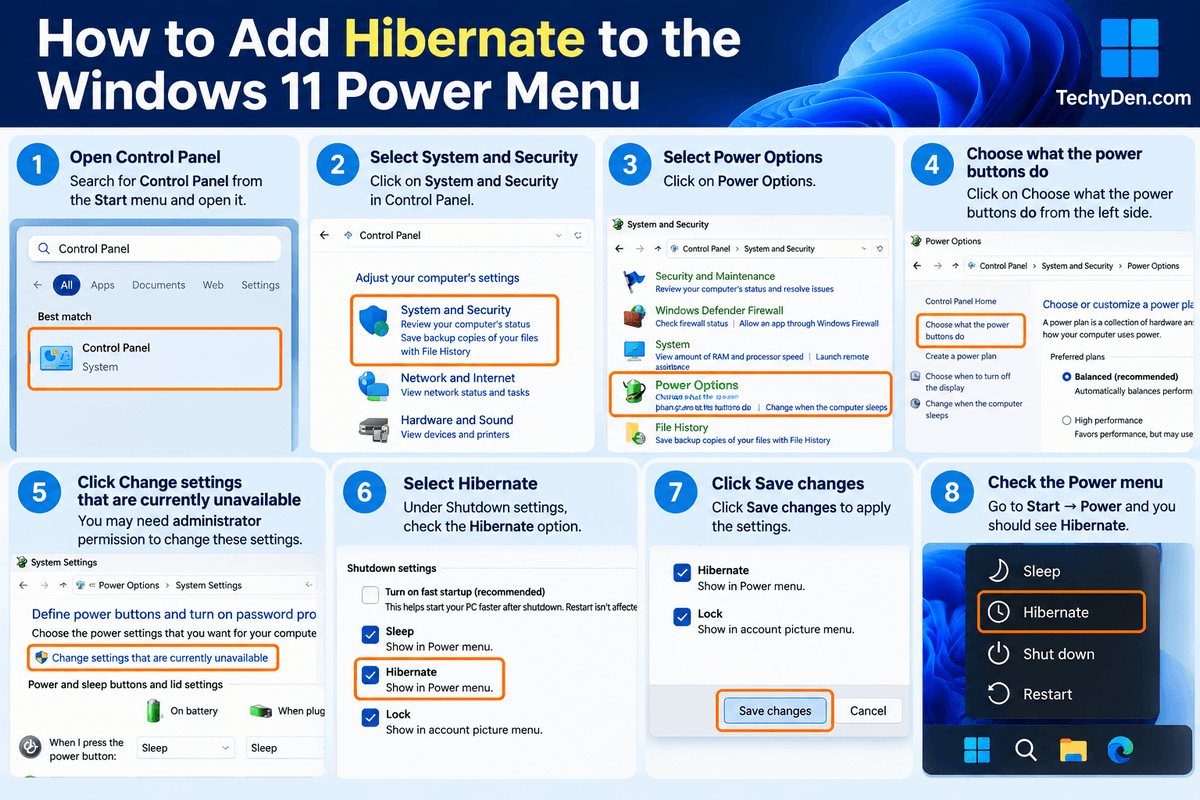 How to Add Hibernate to the Windows 11 Power Menu