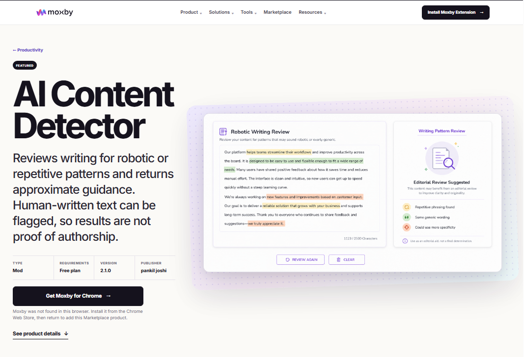 Moxby AI Content Detector