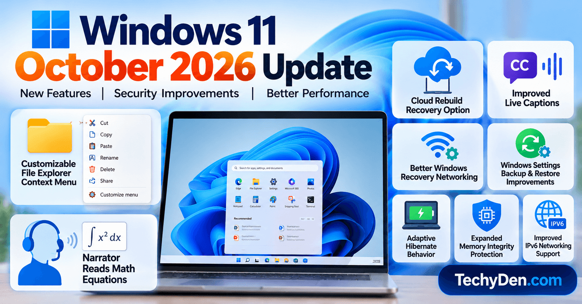 Windows 11 October 2026 Update featuring new features, security fixes, and performance improvements