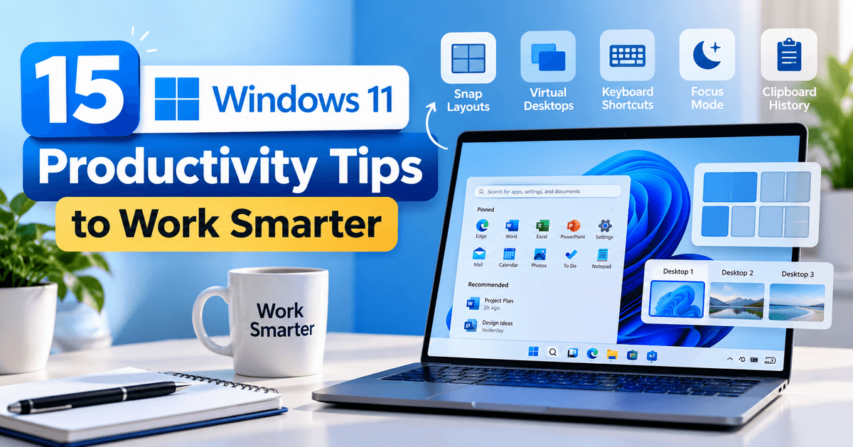 Windows 11 productivity tips for improving multitasking, organizing applications, and working more efficiently.