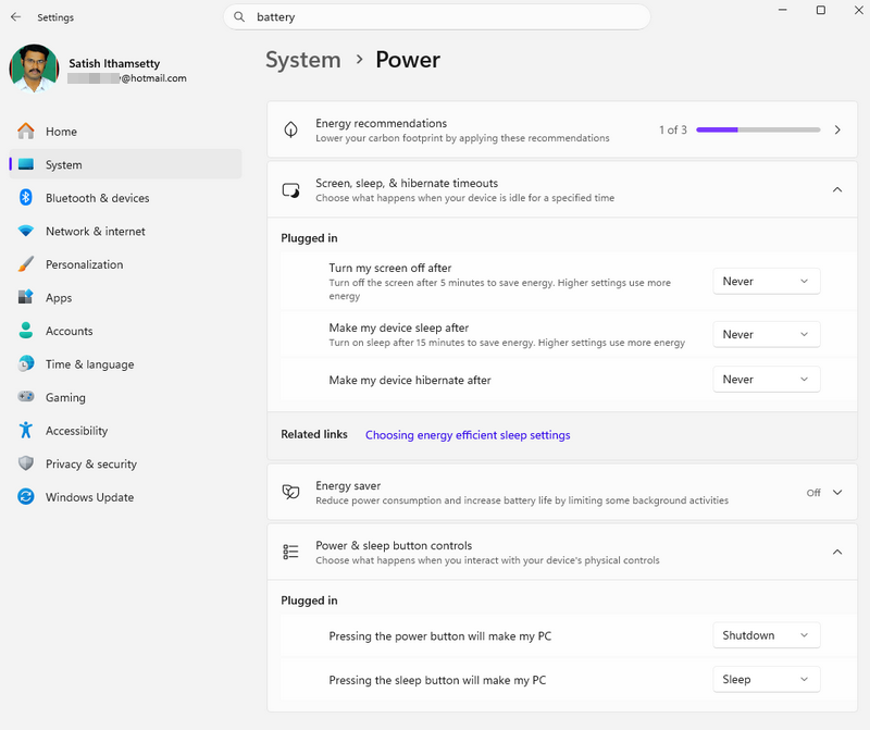 power and battery settings in windows 11