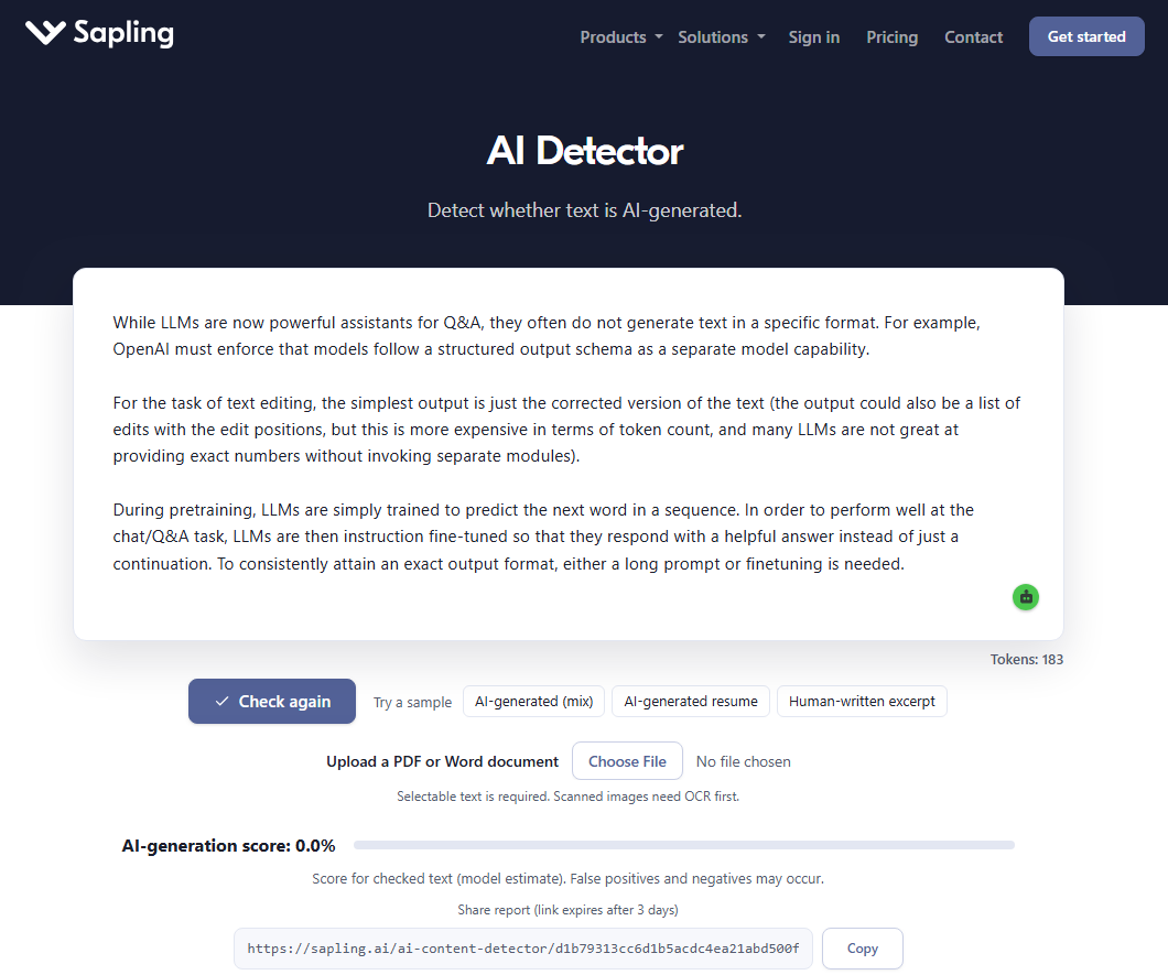 sapling ai detector
