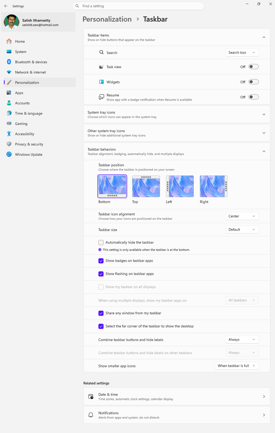 taskbar customization in windows 11