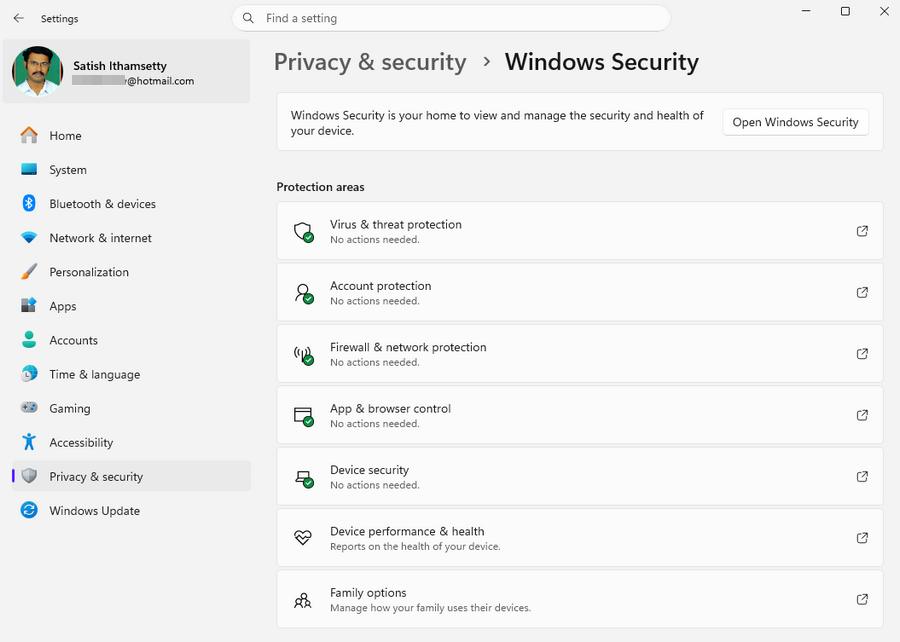 windows security settings in windows 11